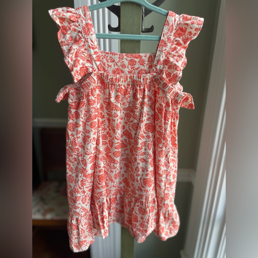 5T 100% Cotton Floral Dress Coral & Cream Ruffle Strap + Tiered Hem Cat & Jack - Picture 2 of 5